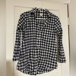 J. Crew Checkered Navy and White Shirt